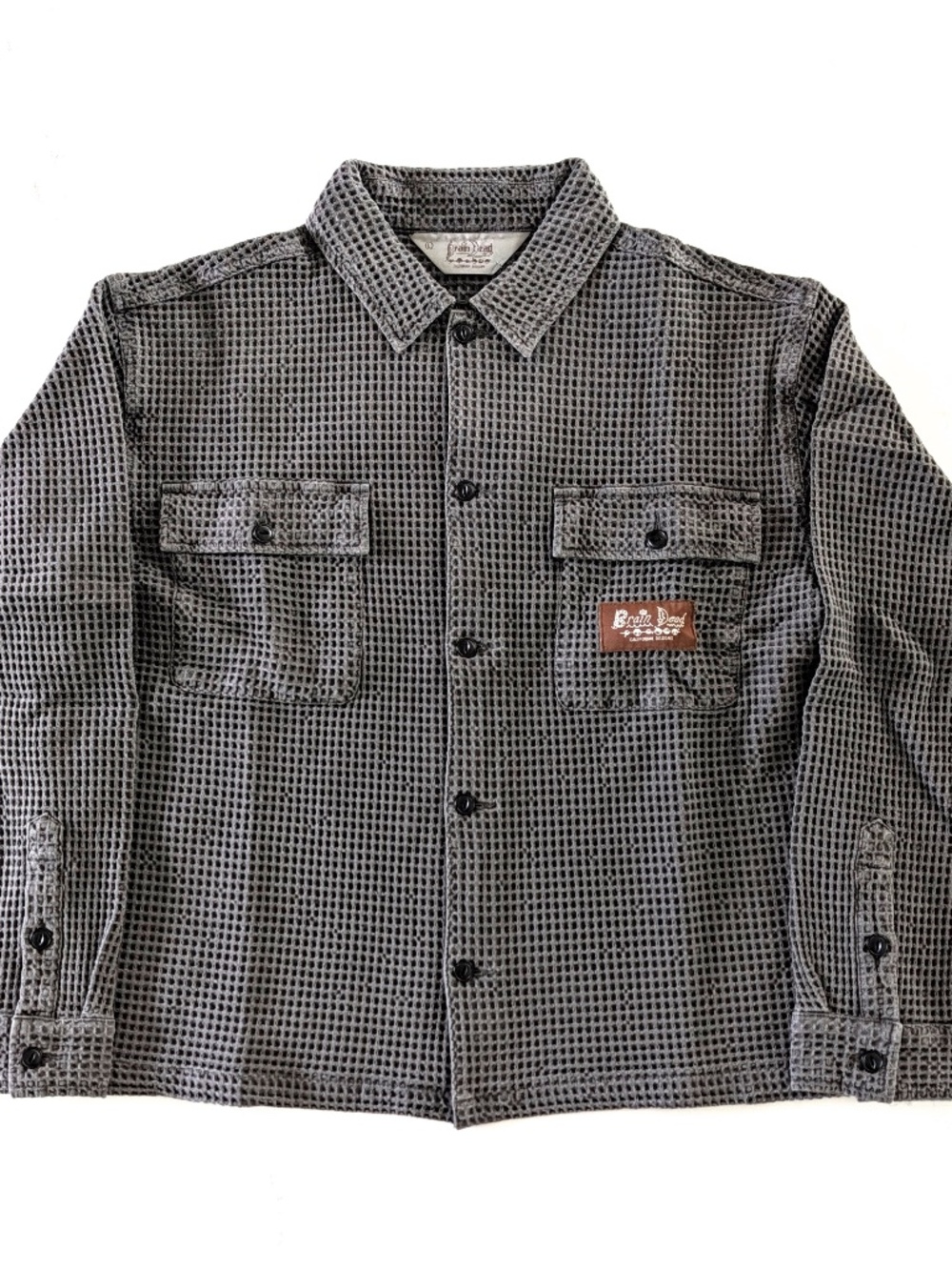 Brain Dead Waffle Button Front Shirt Overshirt Clay Grey Mens Large NIB $285